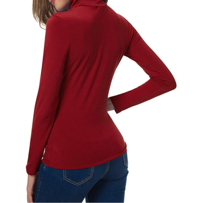 Women's Turtleneck Long Sleeve Top - Slim Fit Stretch Jersey Pullover