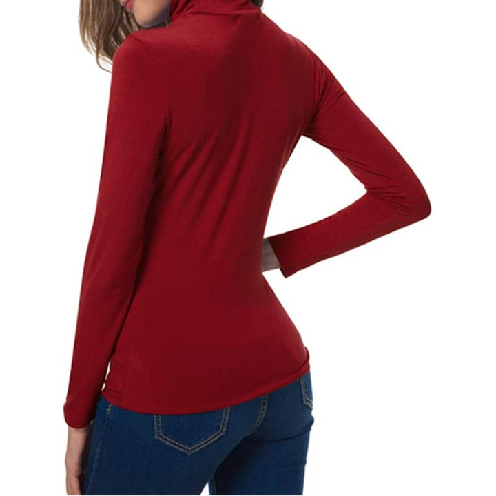 Women's Turtleneck Long Sleeve Top - Slim Fit Stretch Jersey Pullover