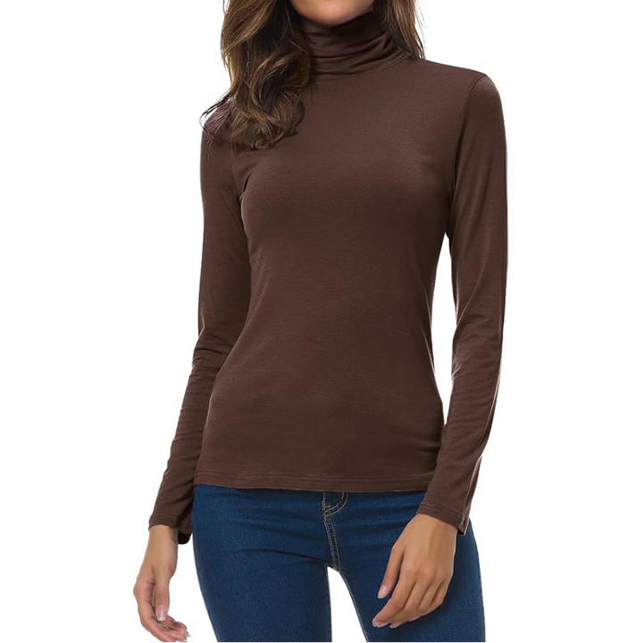 Women's Turtleneck Long Sleeve Top - Slim Fit Stretch Jersey Pullover