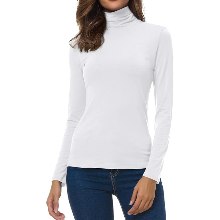 Women's Turtleneck Long Sleeve Top - Slim Fit Stretch Jersey Pullover