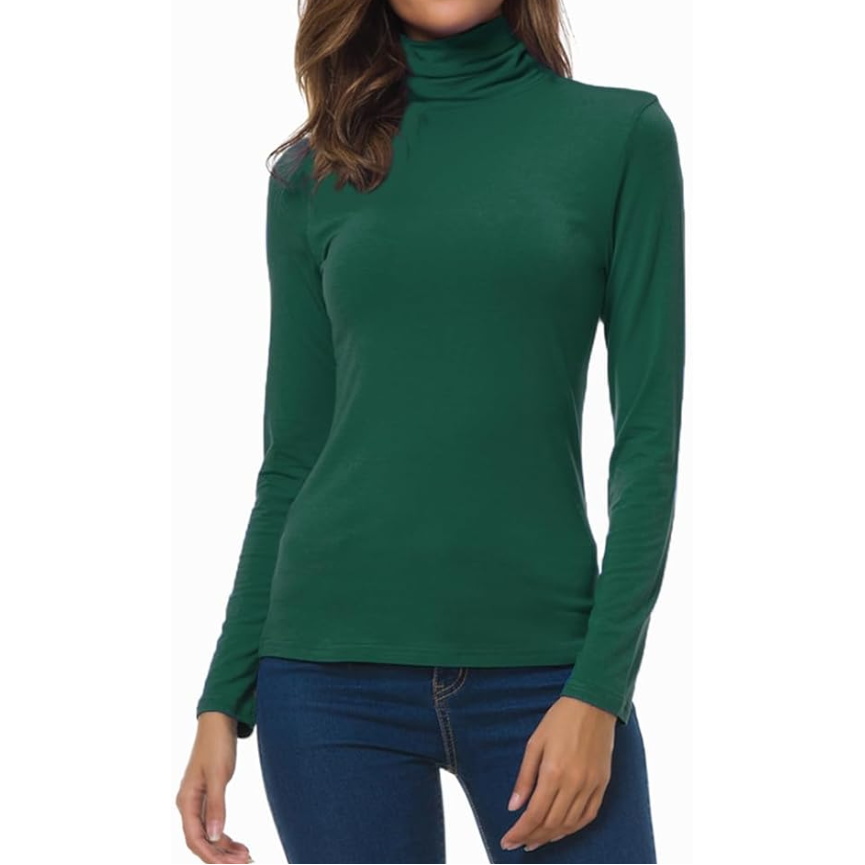 Women's Turtleneck Long Sleeve Top - Slim Fit Stretch Jersey Pullover