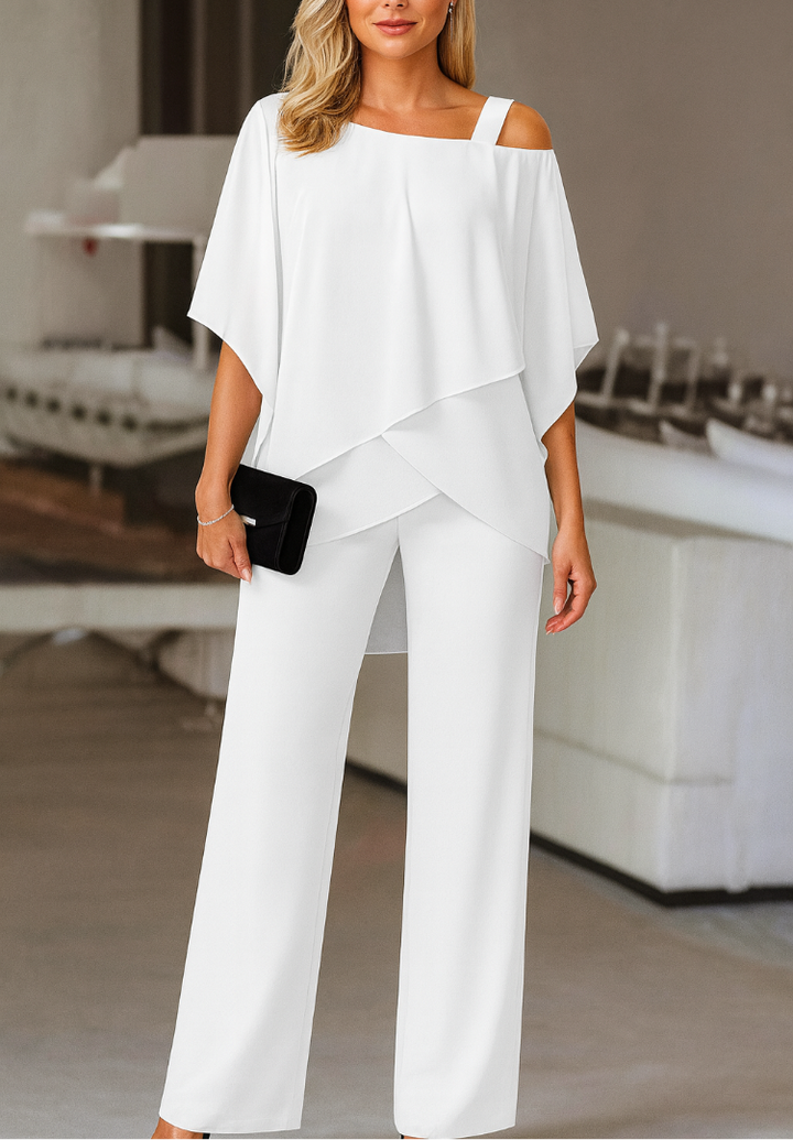 Women's Two Piece Cold Shoulder Top And Wide Leg Pants Set