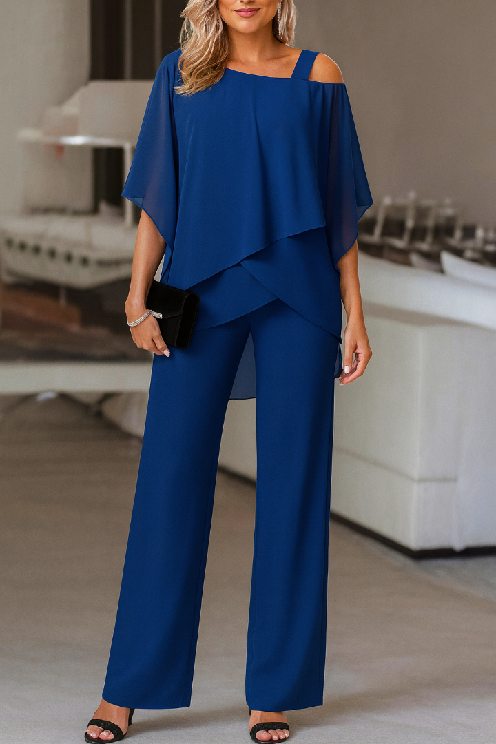 Women's Two Piece Cold Shoulder Top And Wide Leg Pants Set