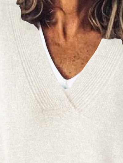 Women's V-Neck Knit Sweater - Long Sleeve Relaxed Fit