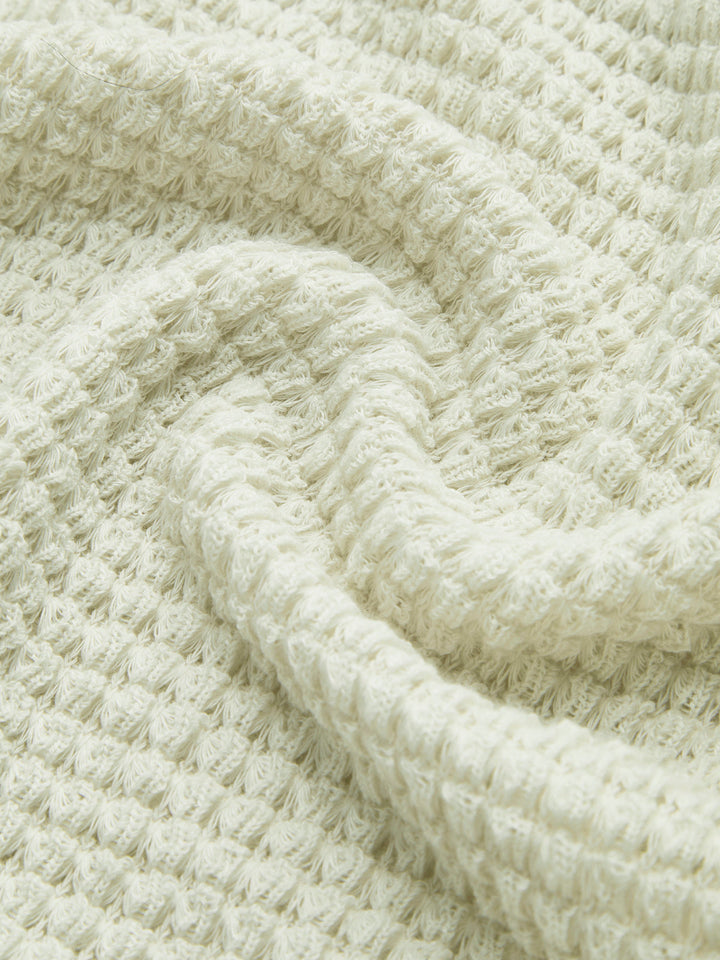 Women's Waffle-Knit Long Sleeve Top - Round Neck Cropped
