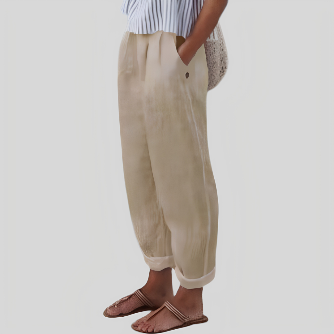Women's Wide Leg Cropped Trousers With Side Pockets