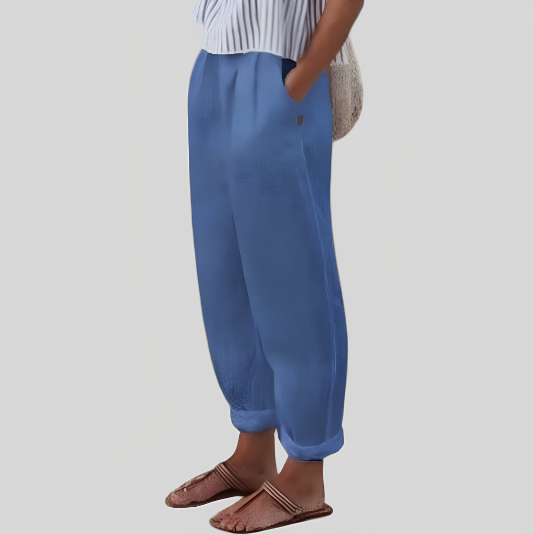 Women's Wide Leg Cropped Trousers With Side Pockets
