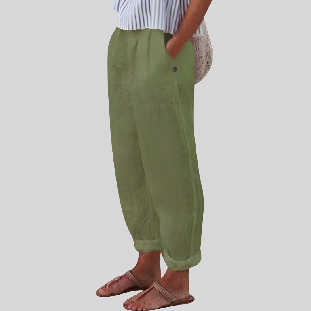 Women's Wide Leg Cropped Trousers With Side Pockets