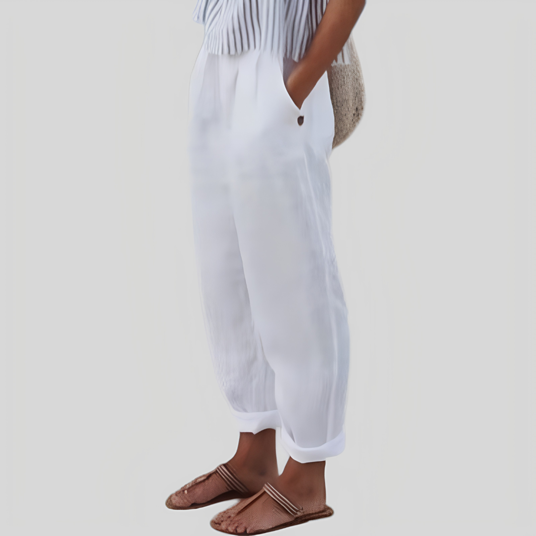 Women's Wide Leg Cropped Trousers With Side Pockets