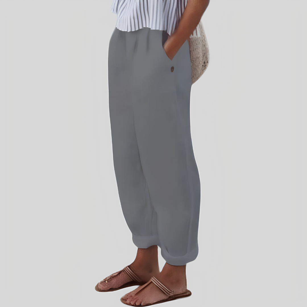 Women's Wide Leg Cropped Trousers With Side Pockets