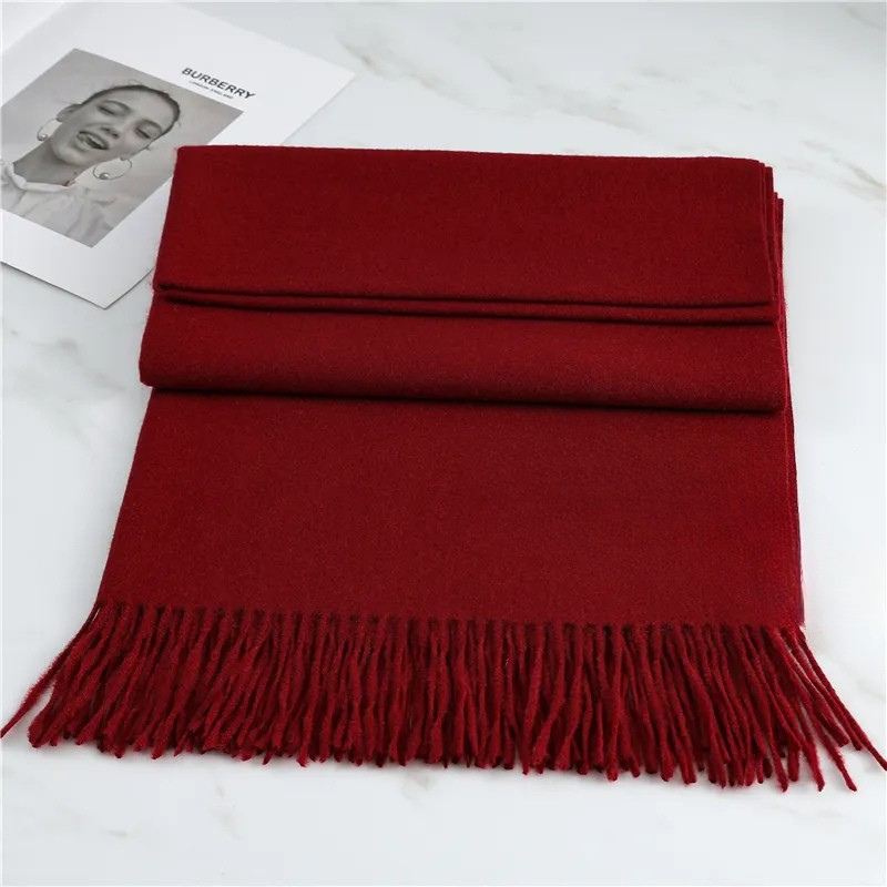 Women's Wool-Blend Fringe Scarf - Long Plain Woven Wrap