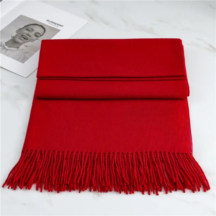 Women's Wool-Blend Fringe Scarf - Long Plain Woven Wrap