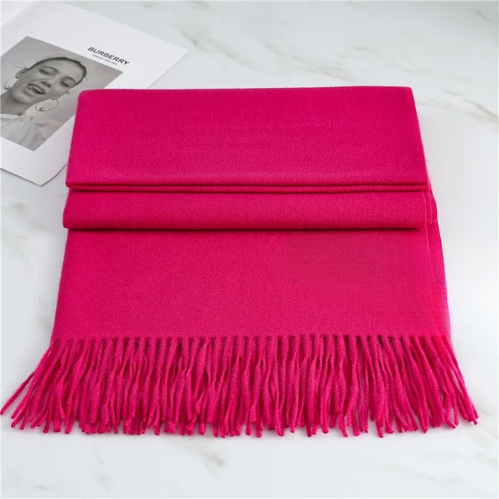 Women's Wool-Blend Fringe Scarf - Long Plain Woven Wrap