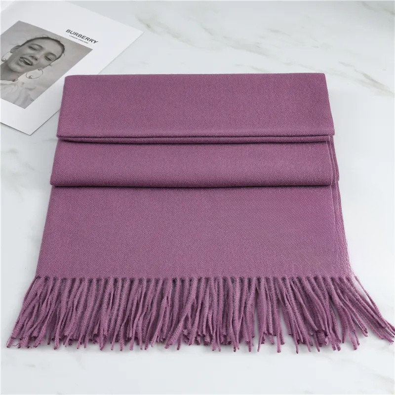 Women's Wool-Blend Fringe Scarf - Long Plain Woven Wrap