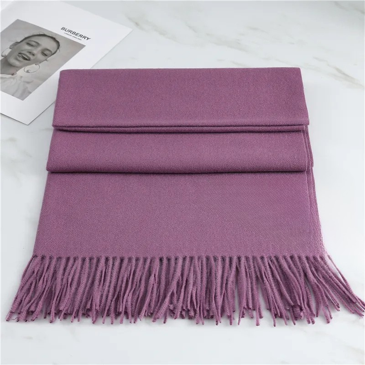 Women's Wool-Blend Fringe Scarf - Long Plain Woven Wrap
