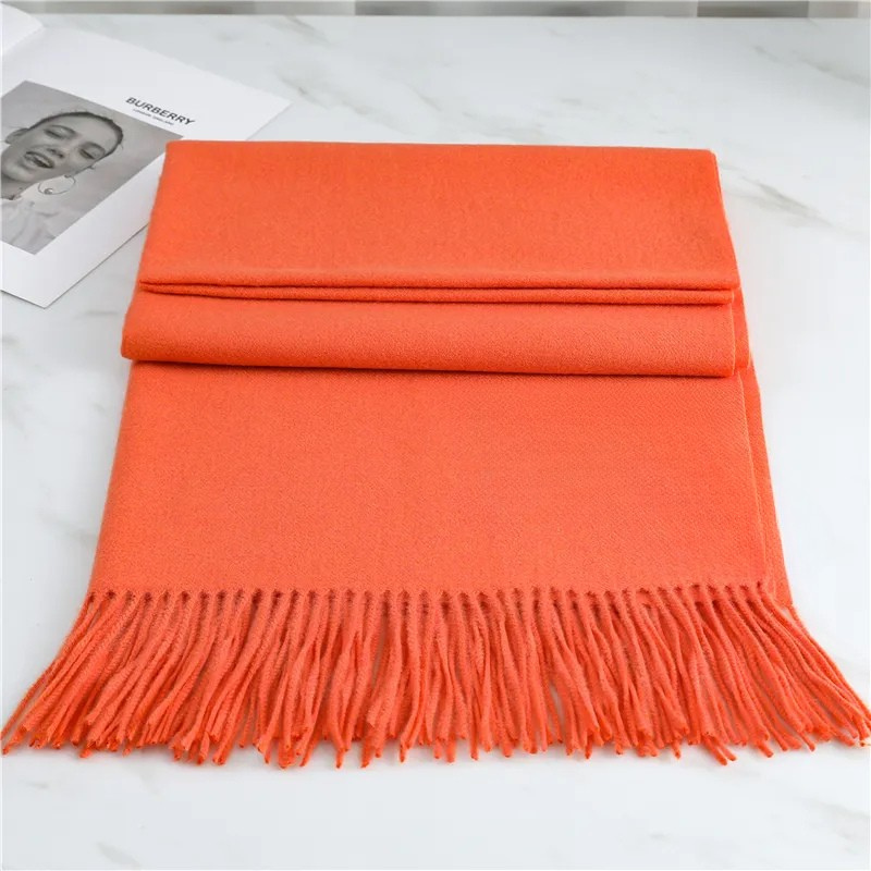 Women's Wool-Blend Fringe Scarf - Long Plain Woven Wrap