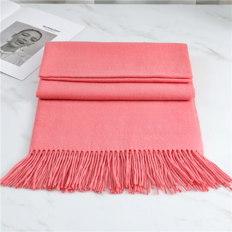Women's Wool-Blend Fringe Scarf - Long Plain Woven Wrap