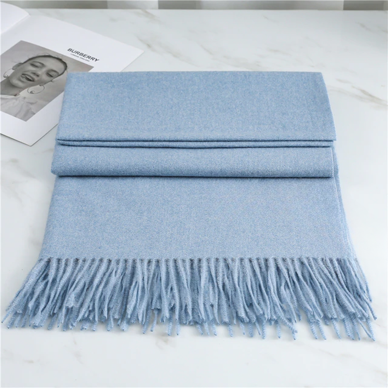 Women's Wool-Blend Fringe Scarf - Long Plain Woven Wrap