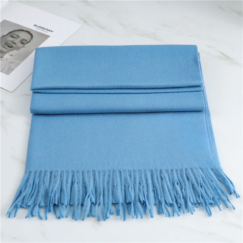 Women's Wool-Blend Fringe Scarf - Long Plain Woven Wrap