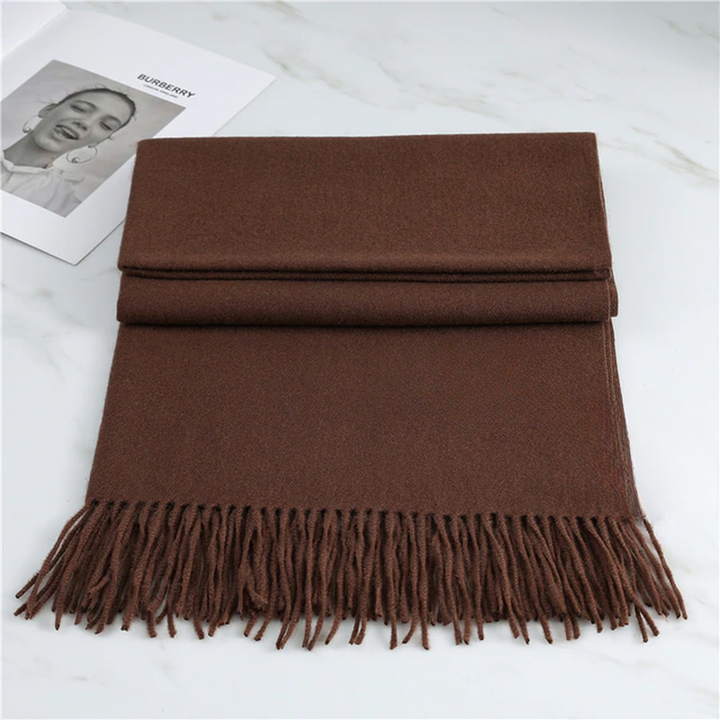 Women's Wool-Blend Fringe Scarf - Long Plain Woven Wrap