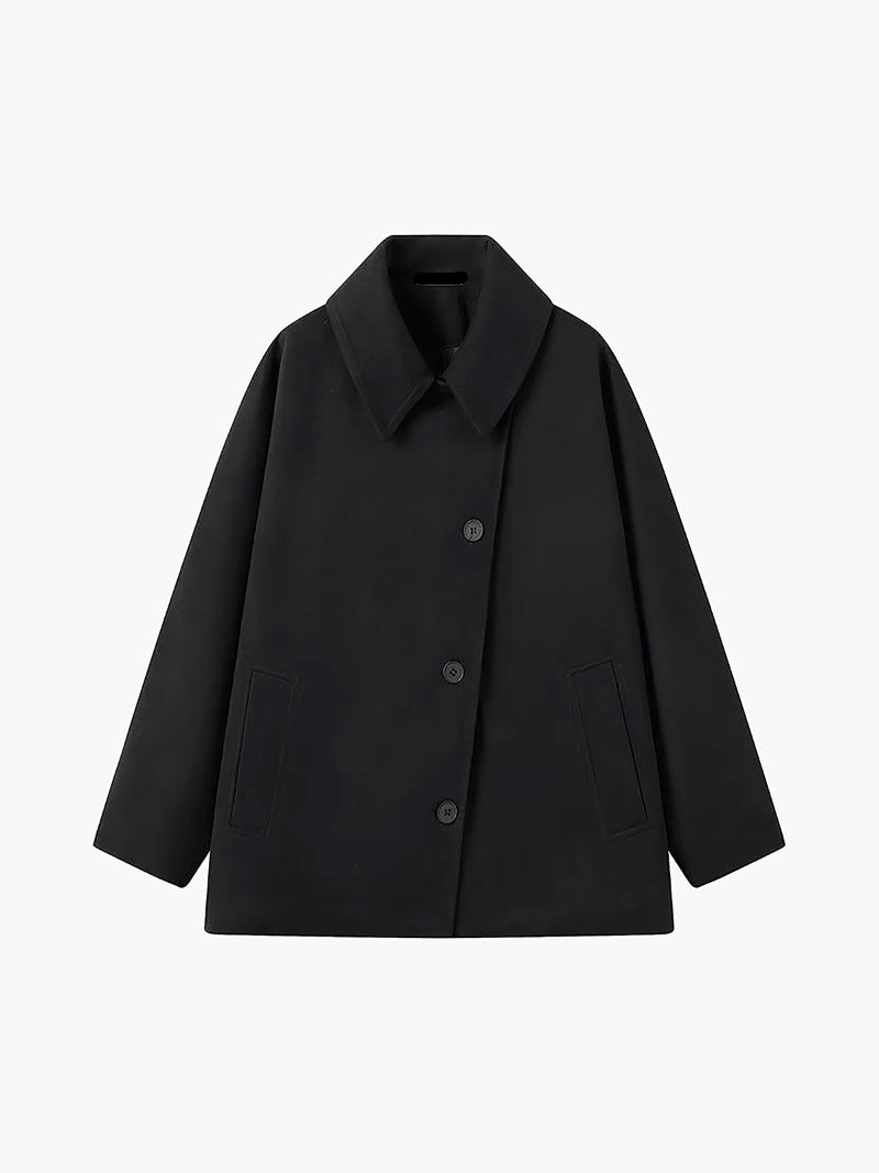 Women's Wool Blend Short Coat - Single Button Spread Collar Coat