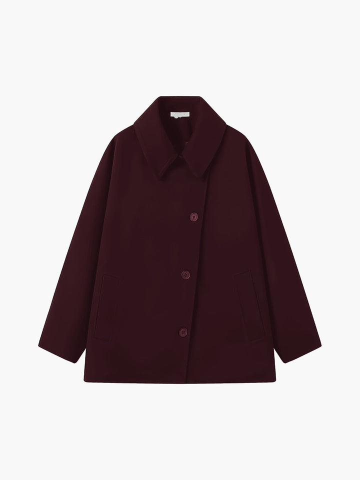 Women's Wool Blend Short Coat - Single Button Spread Collar Coat