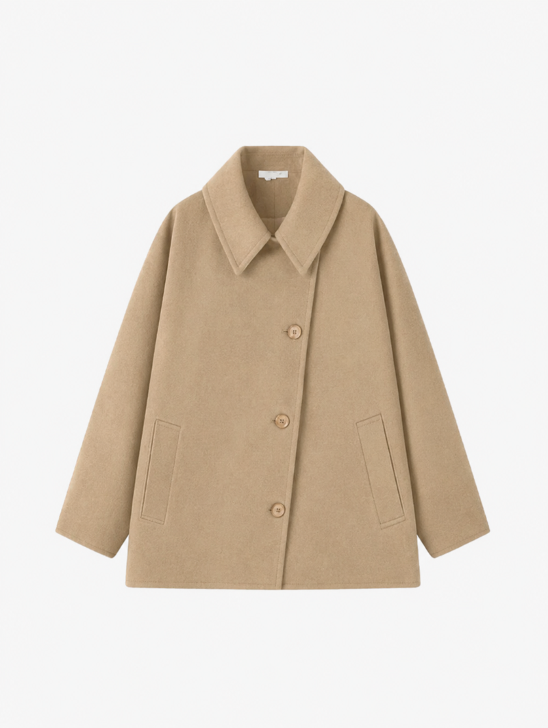 Women_s_Wool_Blend_Short_Coat_-_Single_Button_Spread_Collar_Coat