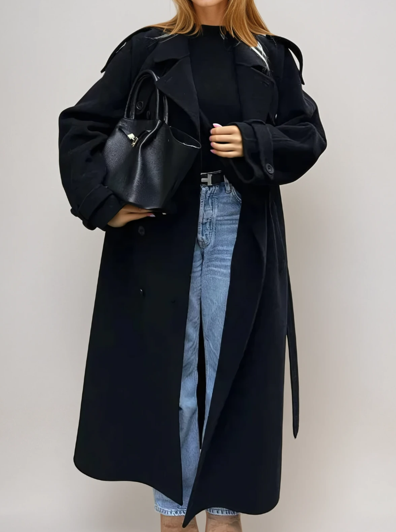 Women's Wool Blend Wrap Coat - Belted Long Coat