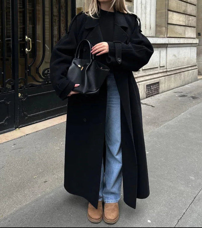 Women's Wool Blend Wrap Coat - Belted Long Coat
