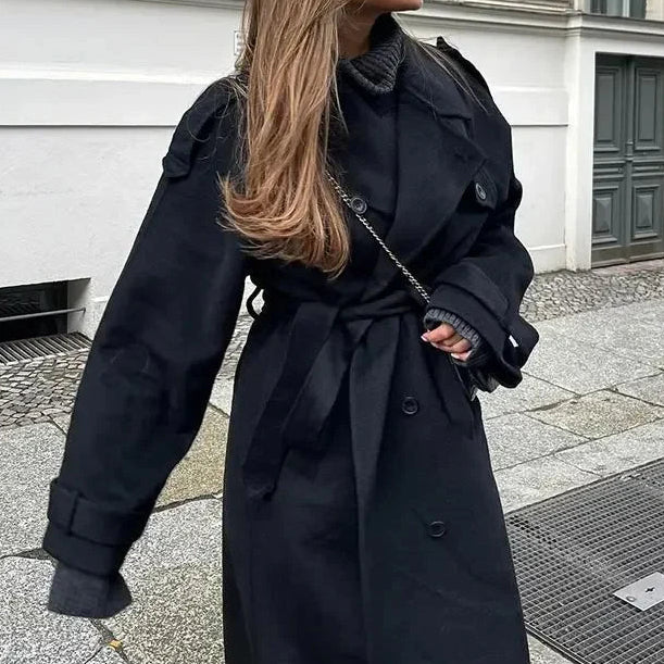 Women's Wool Blend Wrap Coat - Belted Long Coat