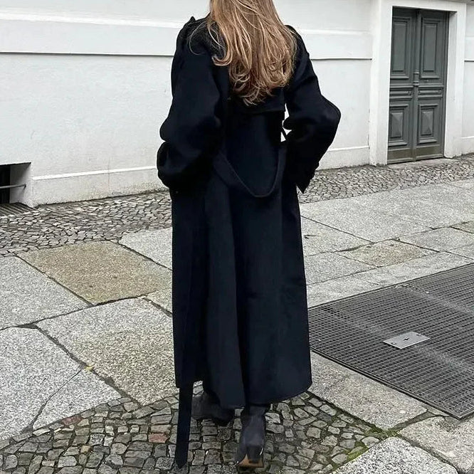 Women's Wool Blend Wrap Coat - Belted Long Coat