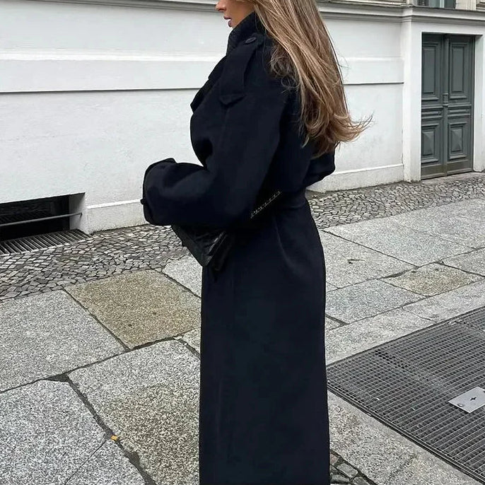Women's Wool Blend Wrap Coat - Belted Long Coat