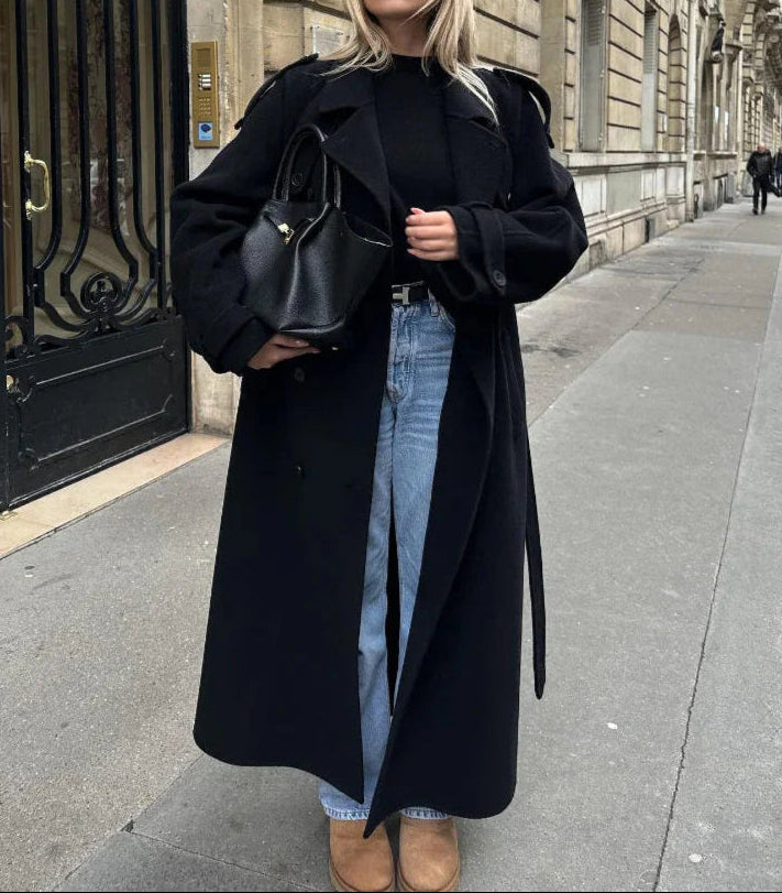 Women's Wool Blend Wrap Coat - Belted Long Coat