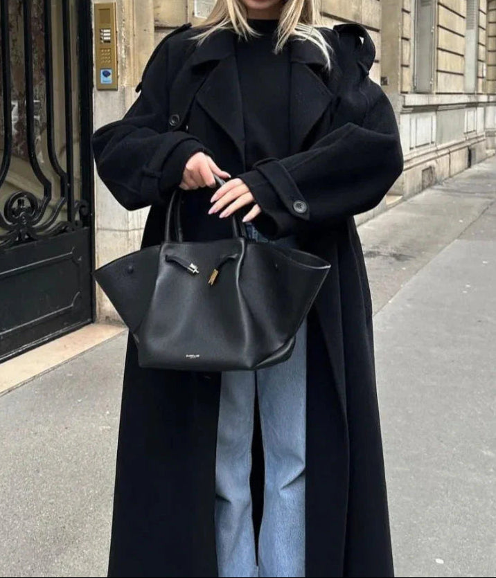 Women's Wool Blend Wrap Coat - Belted Long Coat
