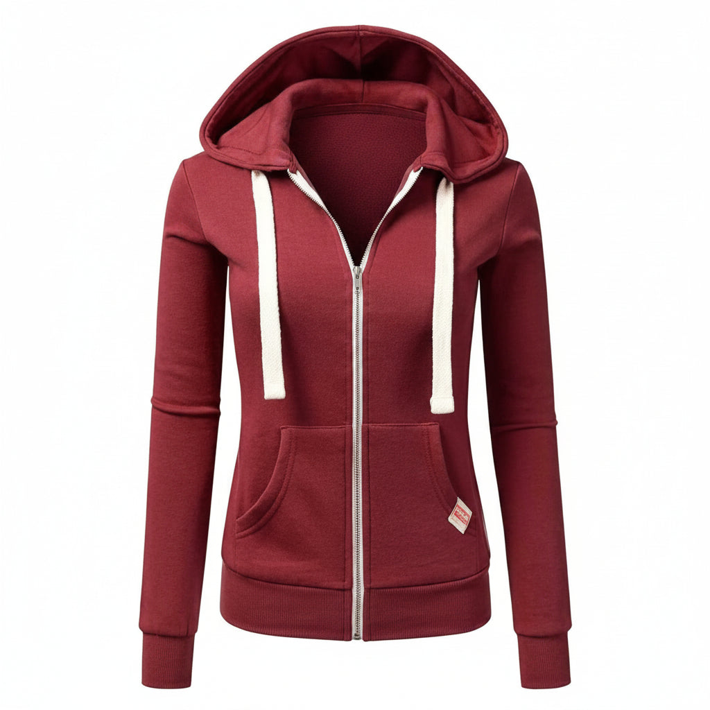 Women's Zip Up Hoodie - Drawstring Hood