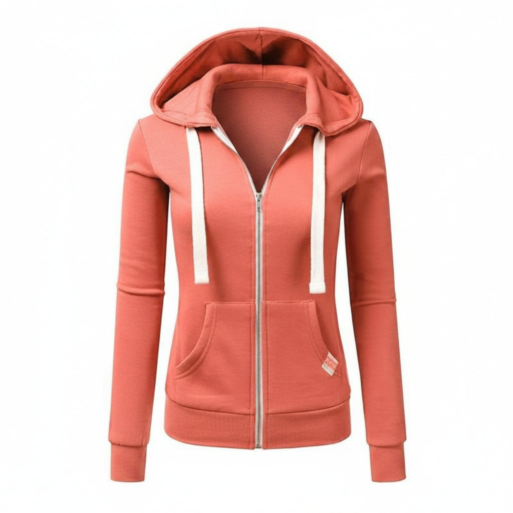 Women's Zip Up Hoodie - Drawstring Hood