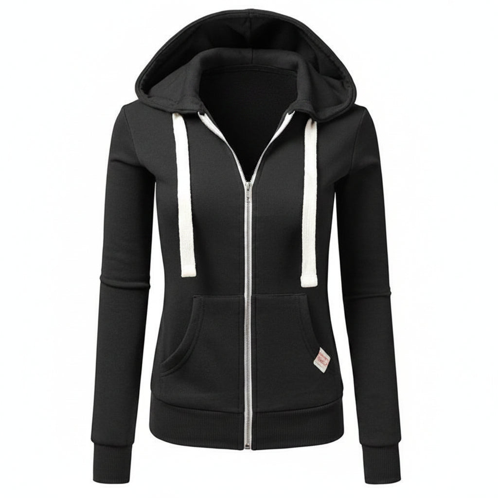 Women's Zip Up Hoodie - Drawstring Hood