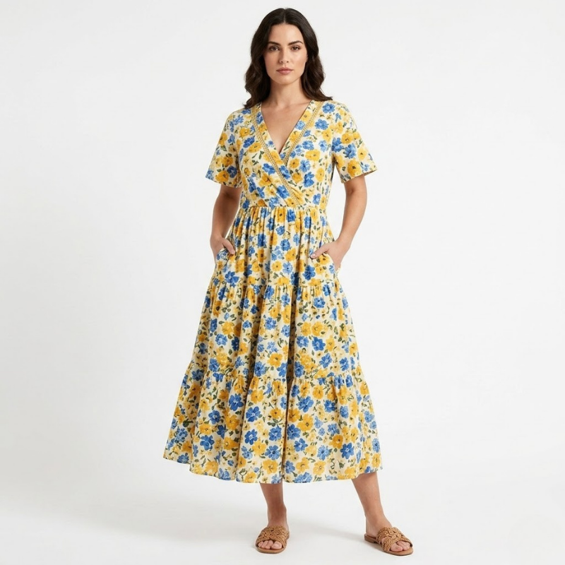 Wrap dress with short sleeves and pattern multicolor 