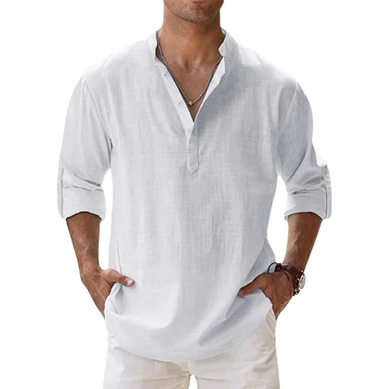 Men's Henley Shirt - Relaxed Fit Button Placket