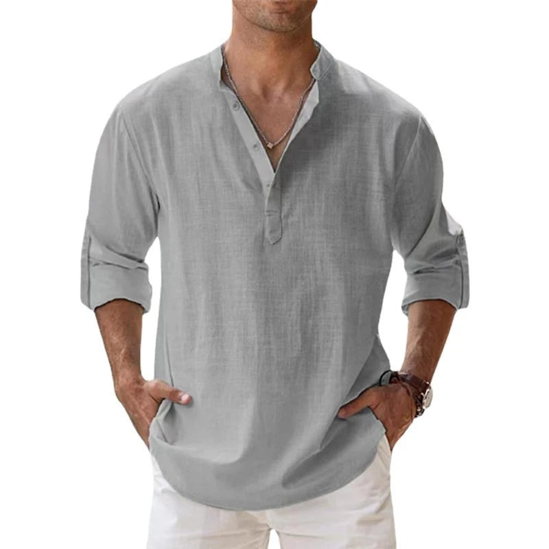 Men's Henley Shirt - Relaxed Fit Button Placket