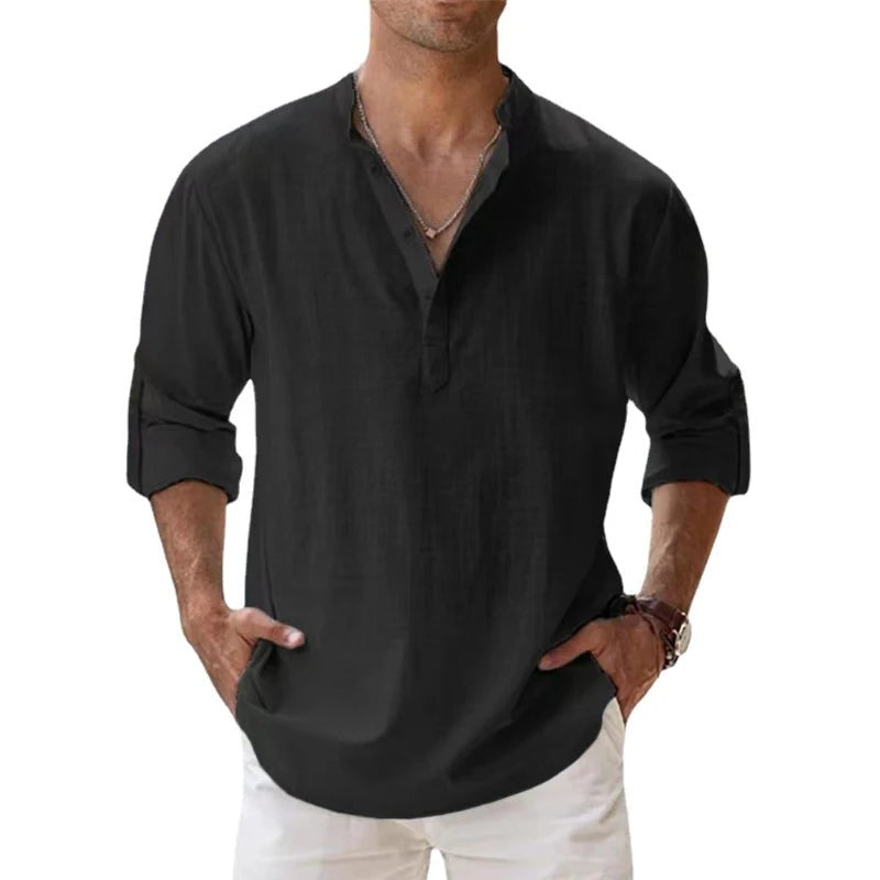 Men's Henley Shirt - Relaxed Fit Button Placket