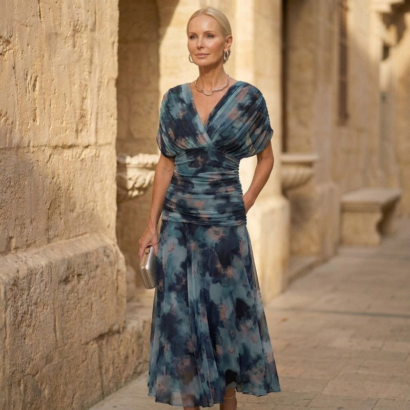 Women's Batwing Midi Dress - Cross-over V-Neck