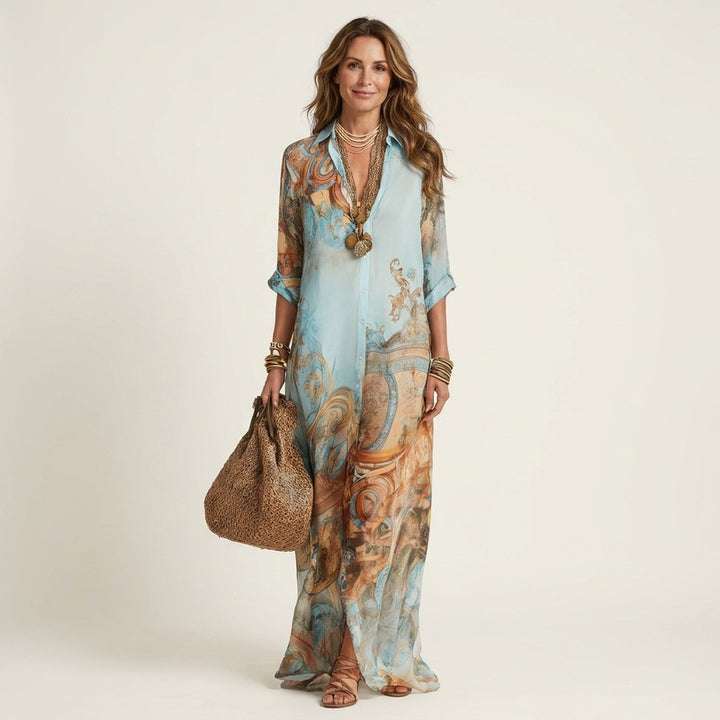 Women's Button-Front Maxi Dress - Baroque Print