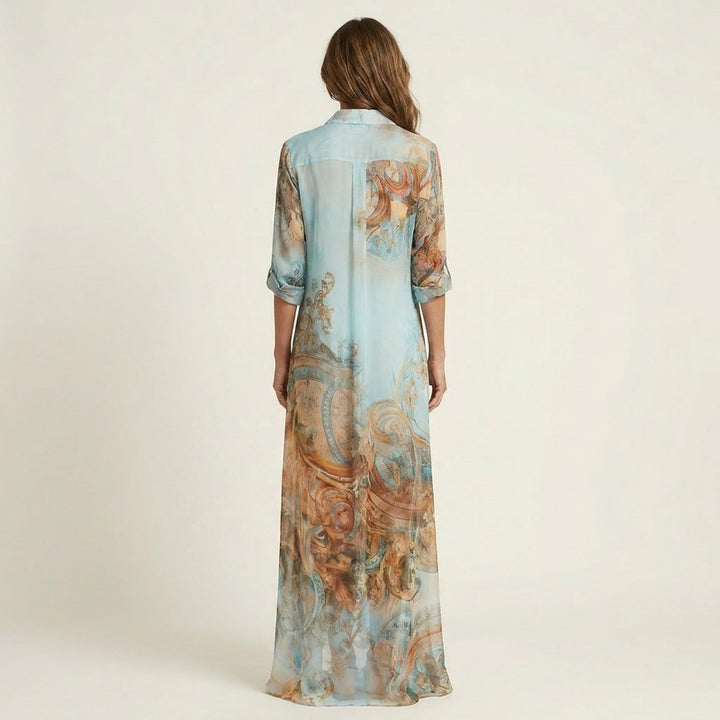 Women's Button-Front Maxi Dress - Baroque Print