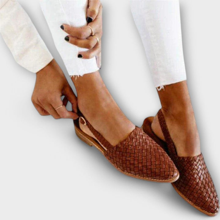 Women's Flat Slingback Shoe - Pointed Toe Adjustable Strap