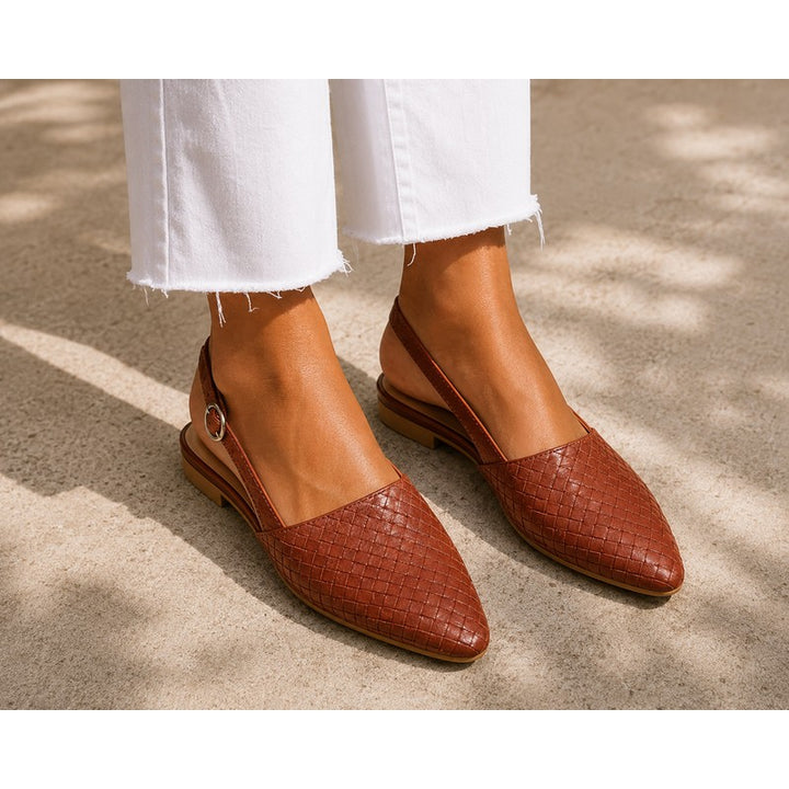 Women's Flat Slingback Shoe - Pointed Toe Adjustable Strap