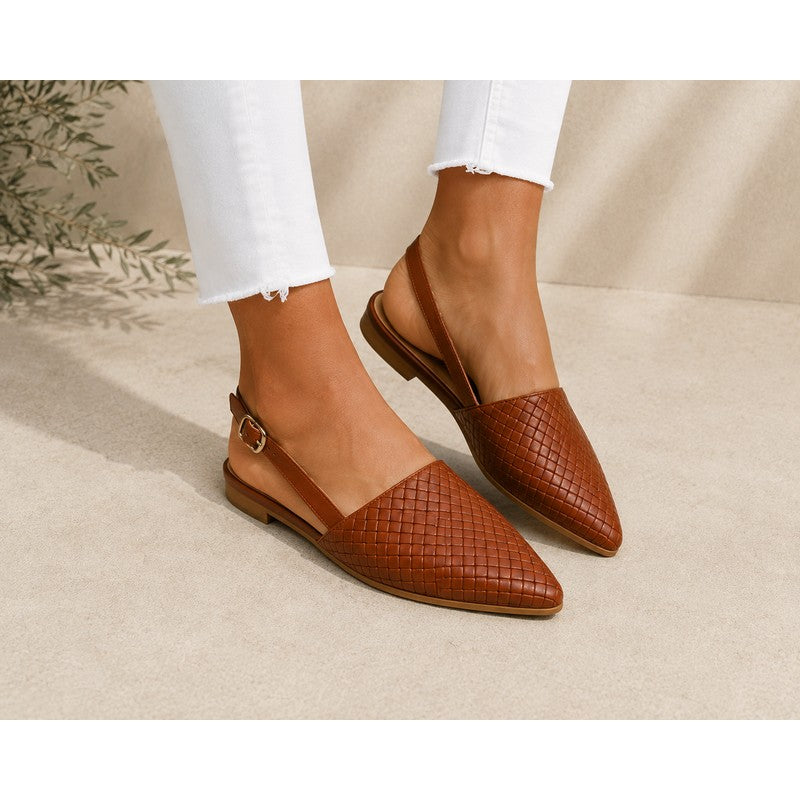 Women's Flat Slingback Shoe - Pointed Toe Adjustable Strap