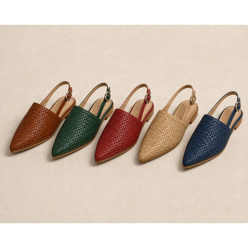 Women's Flat Slingback Shoe - Pointed Toe Adjustable Strap