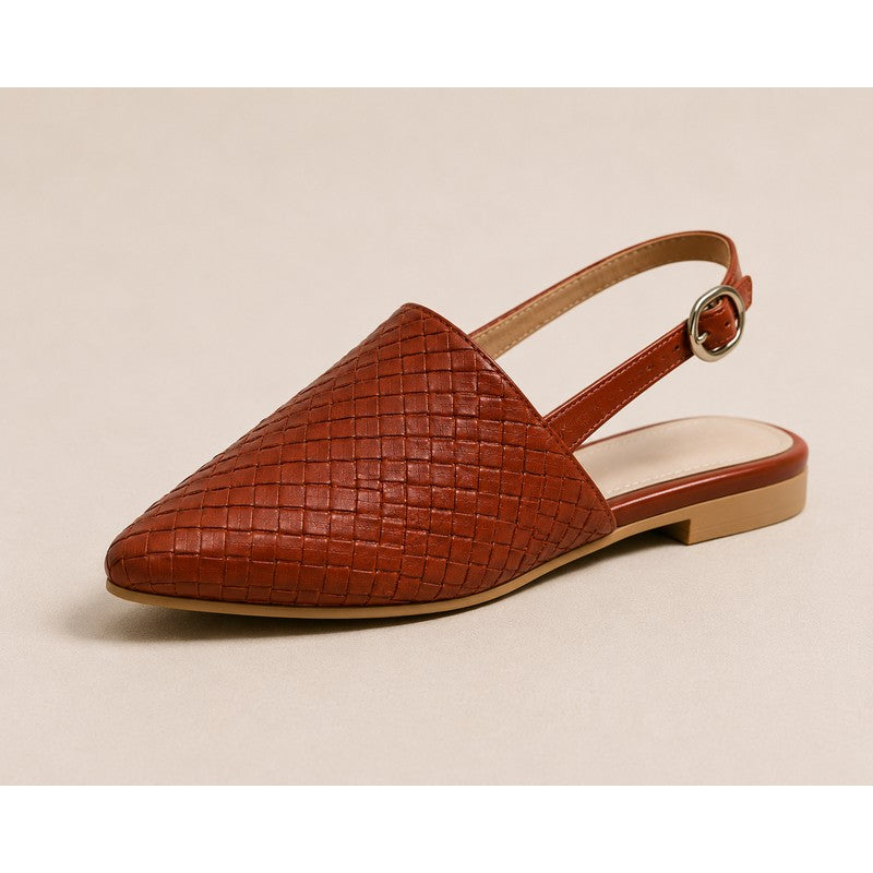 Women's Flat Slingback Shoe - Pointed Toe Adjustable Strap