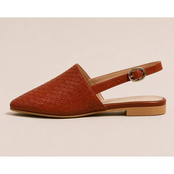 Women's Flat Slingback Shoe - Pointed Toe Adjustable Strap
